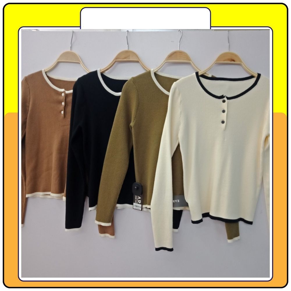 Áo sweater tay dài cổ tròn body nữ, áo len cúc nhiều màu nữ thời trang Queenshop