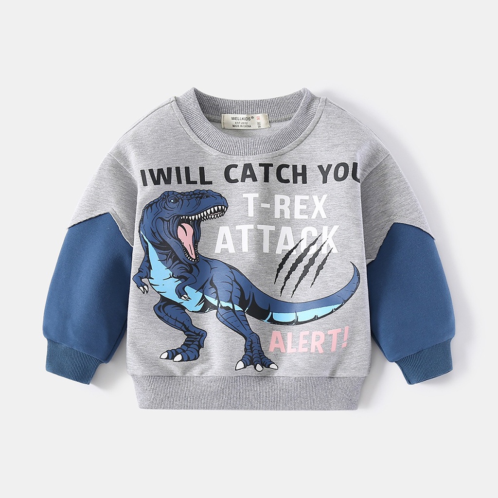 Áo nỉ cho bé WELLKIDS áo nỉ dài tay chất da cá họa tiết khung long hàng xuất Âu Mỹ