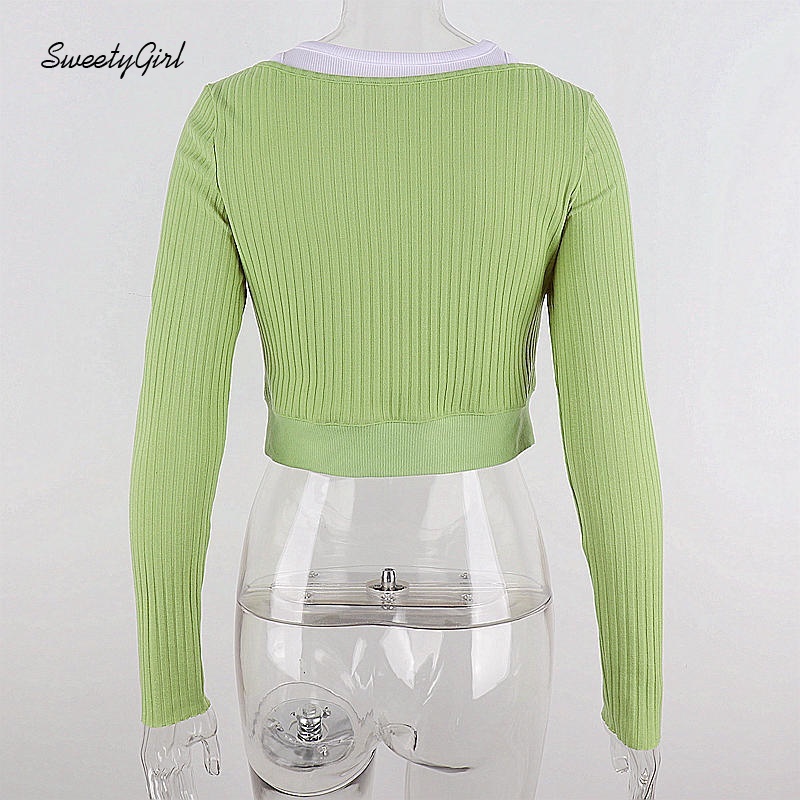 Set Áo Croptop Tay Dài + Áo Croptop Màu Trơn Cổ Tròn Thời Trang Nữ