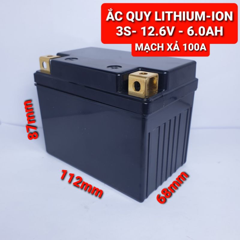 Achun.vn -YT4- ẮC QUY LITHIUM-ION  3S- 12.6V- 6.0AH(9 viên 18650) - Khởi động xe máy - mạch xả 100A