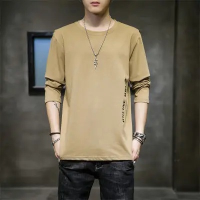 Áo thun cotton tay dài cổ tròn dáng rộng thời trang mùa thu mới cho nam
