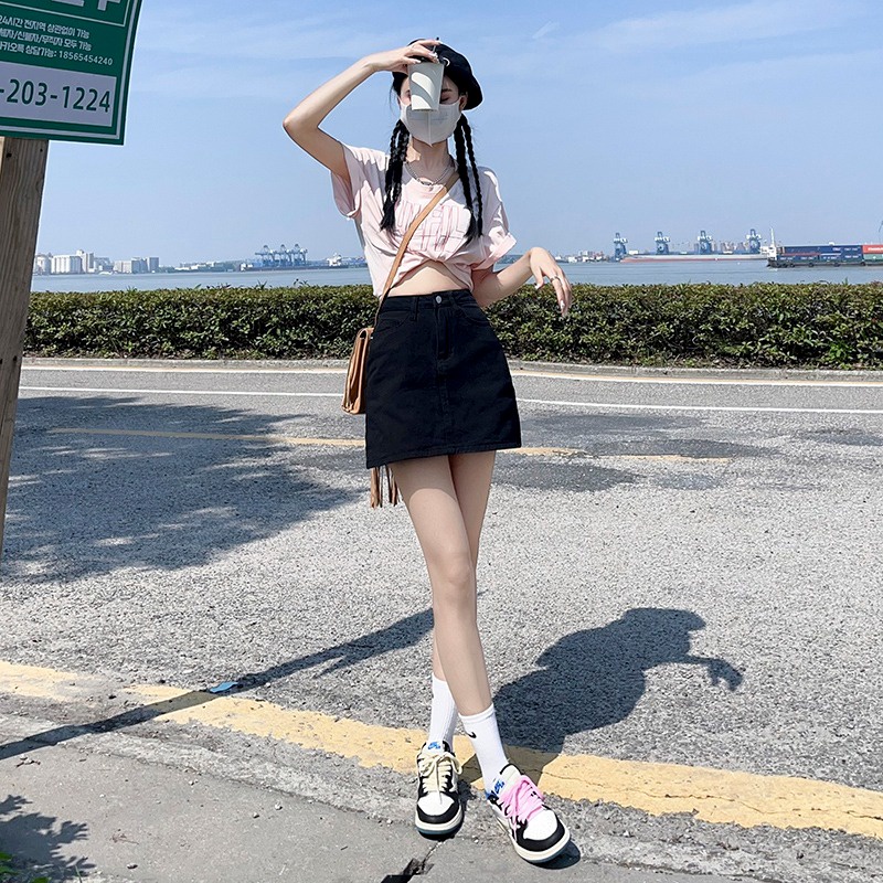 Chân váy jean Chữ A Lưng Cao Phong Cách Hàn Quốc Thời Trang Mùa Hè Cho Nữ