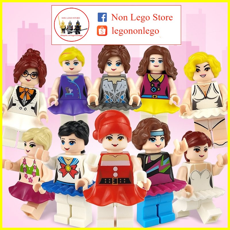 Lego bé gái bộ 10 minifigure các nhân vật nữ mặc váy dance