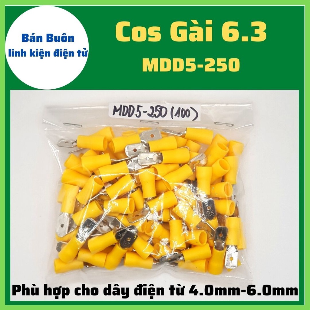 Đầu cos kẹp dây điện 6.3MM, cốt chữ T, đầu cos dây điện, cos gài 6.3 (100 chiếc)