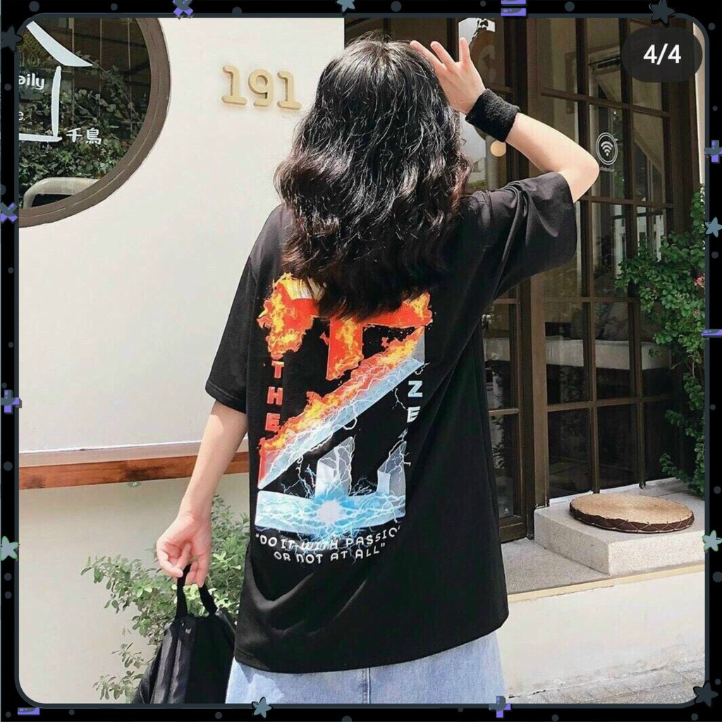 ÁO THUN TSHIRT NAM NỮ 1 CỠ FORM DÁNG RỘNG DƯỚI 65KG MẶC VỪA (LỬA BĂNG ZED) | BigBuy360 - bigbuy360.vn