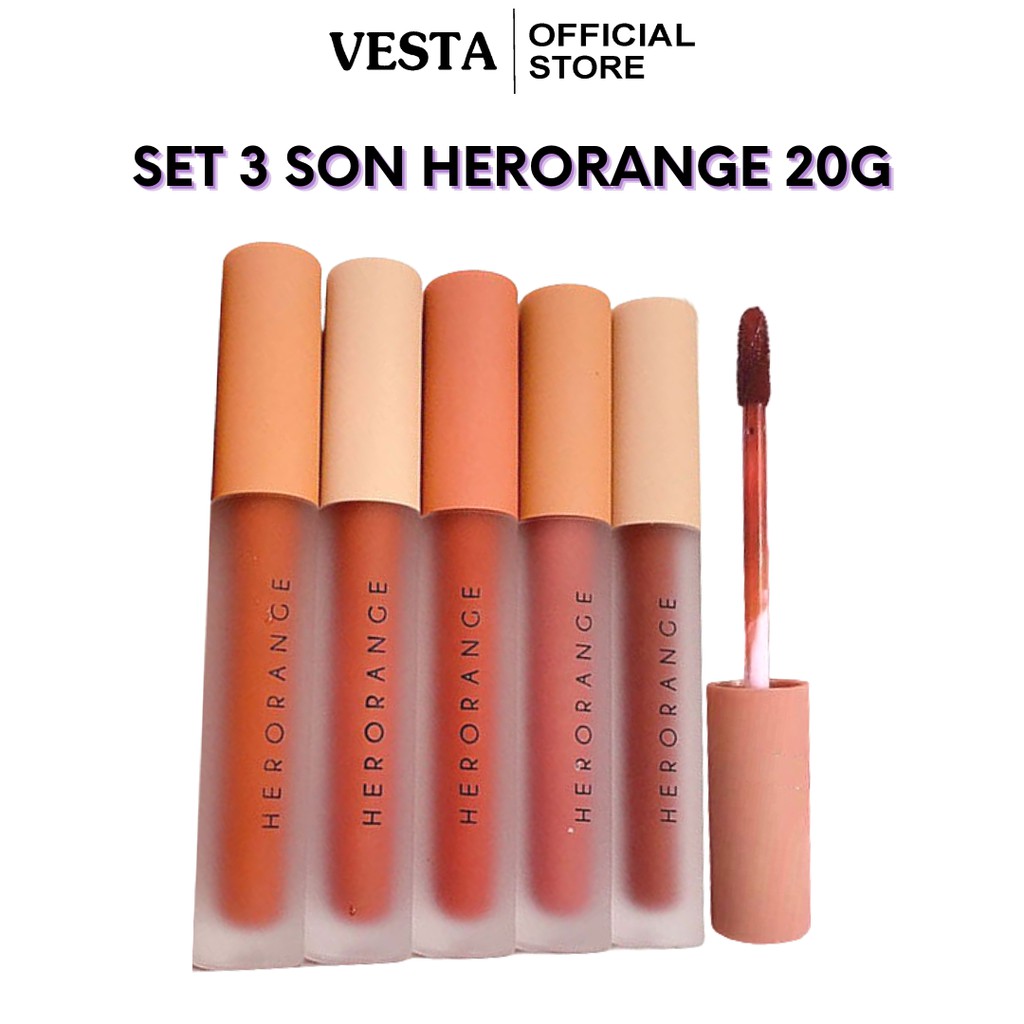 Son Kem Lì 💕𝑭𝒓𝒆𝒆𝒔𝒉𝒊𝒑💕 Son Herorange - Son Dưỡng Kem Lì Nội Địa Trung Set 3 Cây | Thế Giới Skin Care