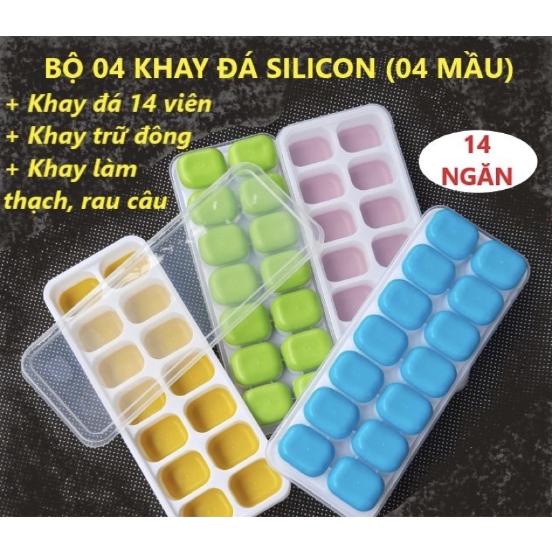 Khay silicon 14 ô làm đá, trữ đông đồ ăn dặm, rau câu, pudding
