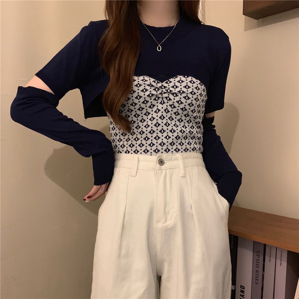 Jiashucheng Áo Dệt Kim Ngắn Hai Lớp Ôm Dáng Vừa Vặn Thiết Kế Phong Cách Mới Cho Nữ