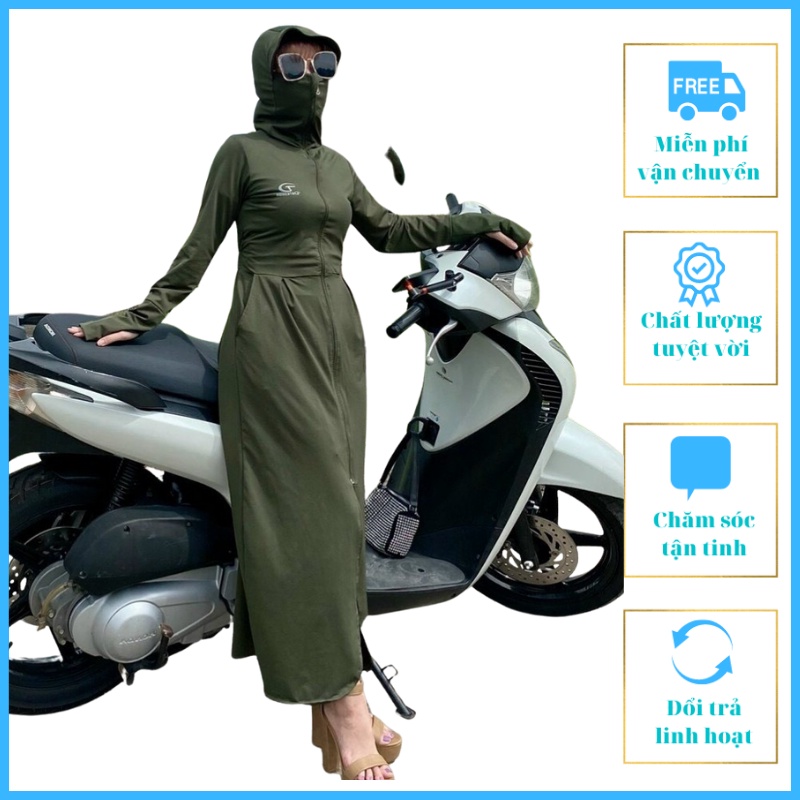 Áo Chống Nắng Nữ Dáng Dài Liền Thân 2 L ớp Áo Chống Nắng Màu Xanh 20