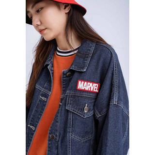 Áo Khoác BOO jeans nữ đính patch Marvel
