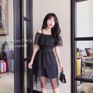 Đầm xòe dây phối lưới