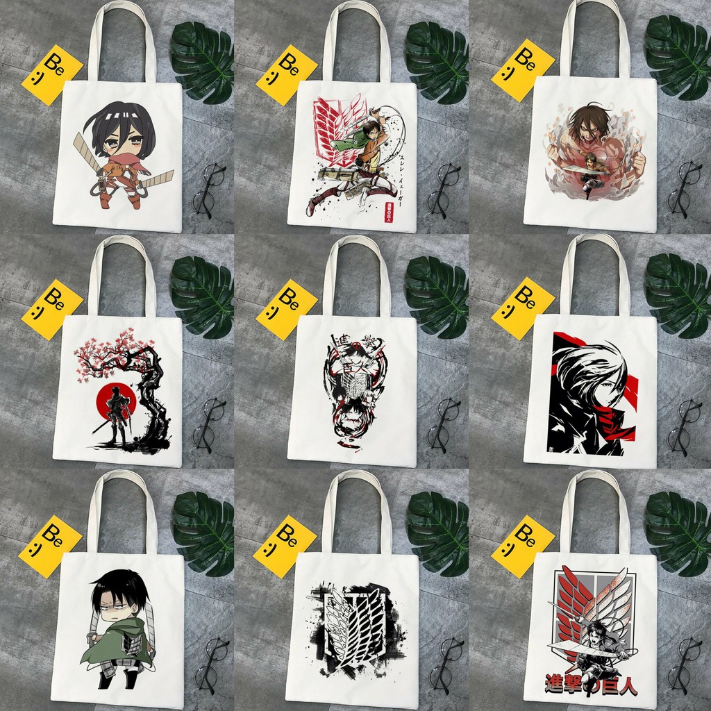 Túi tote vải trắng đeo vai in hình ATTACK ON TITAN ĐẠI CHIẾN TITAN anime chibi