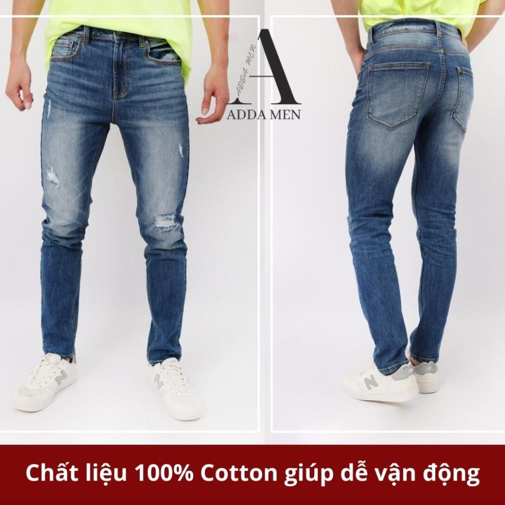 Quần jean nam xước Men Fasshin Show quần jean nam slim ống bó màu xanh mài đùi - 2143