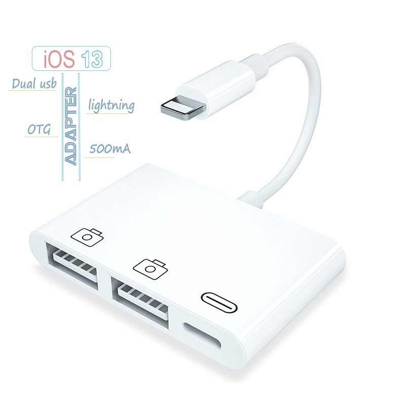 Đầu Chuyển Đổi 3 Trong 1 Từ Cổng USB Kép iOS13 Sang Cổng lightning 500mA Kết Nối Máy Ảnh Và Chuột Bàn Phím Cho iPhone 7/8/X/11