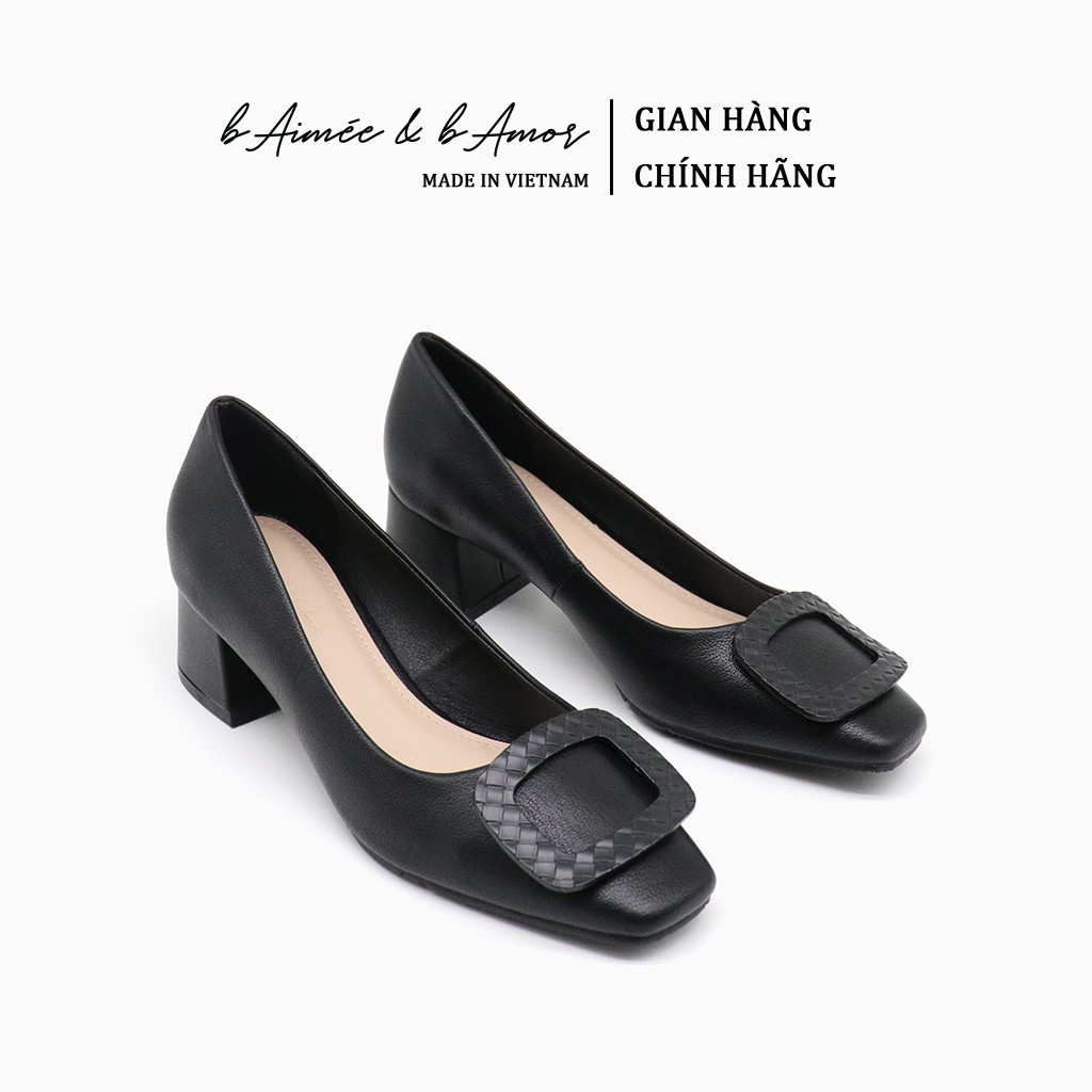 Giày Cao Gót Nữ bAimée &amp; bAmor Đế Vuông Mũi Nhọn Cao 3 Phân Công Sở Thời Trang Chính Hãng Đẹp Cao Cấp Màu Đen Trắng 1645