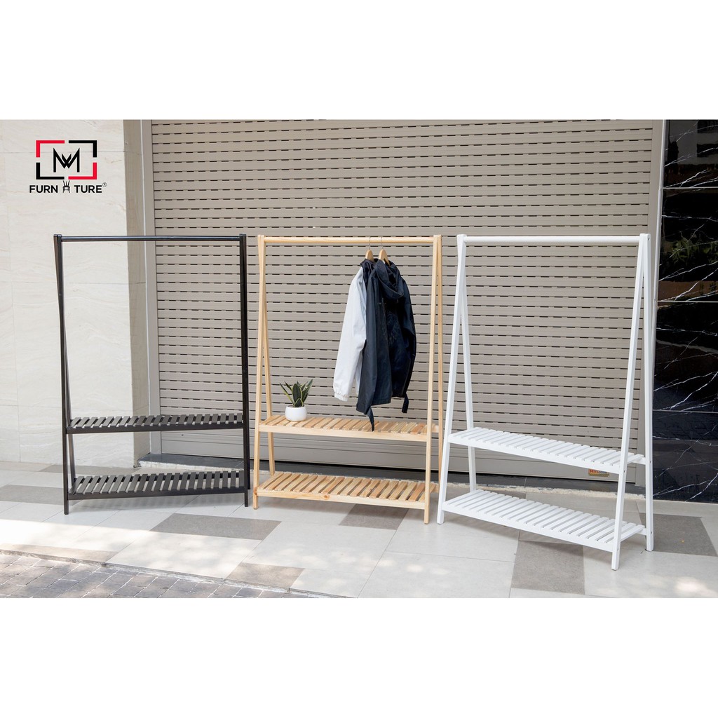 Giá treo quần áo 2 tầng chữ A màu gỗ thương hiệu MW FURNITURE - Size lớn 100x38x148 cm