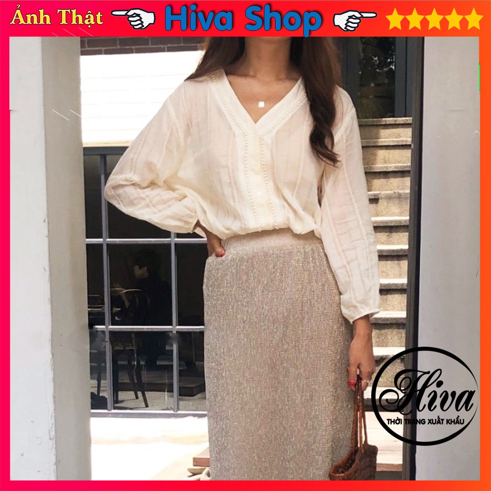 Áo sơ mi nữ trắng cổ V cách điệu thiết kế thời trang công sở dự tiệc dạ hội [ảnh thật]