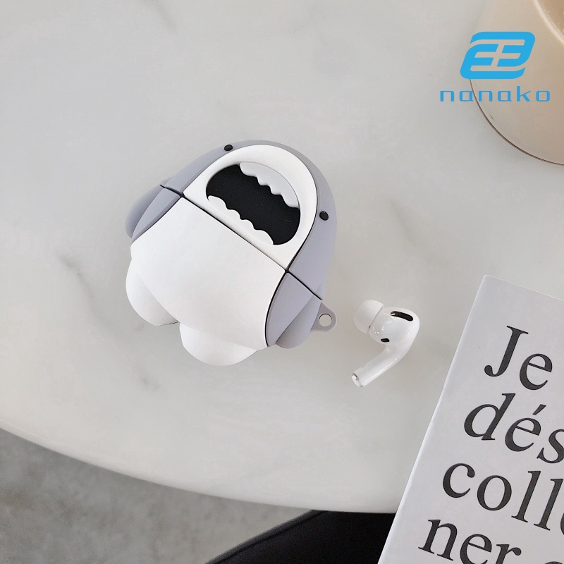 Vỏ bảo vệ hộp sạc tai nghe Bluetooh bằng Silicon thiết kế hình chú cá mập đáng yêu | BigBuy360 - bigbuy360.vn