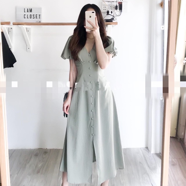 Đầm Nút Bọc Tay Bí 3 màu TT