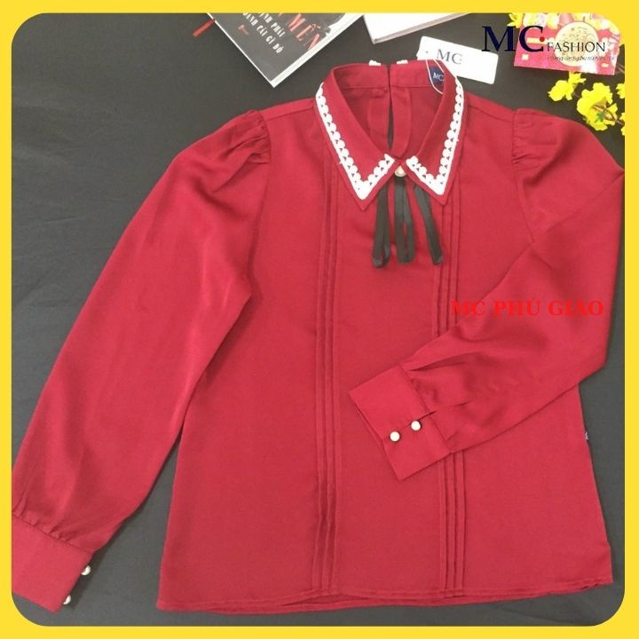 Áo Kiểu Tay Dài Công Sở Mc Fashion Màu Đỏ Đô Cao Cấp Chất Lụa Mịn Mát Không Nhăn TA1033