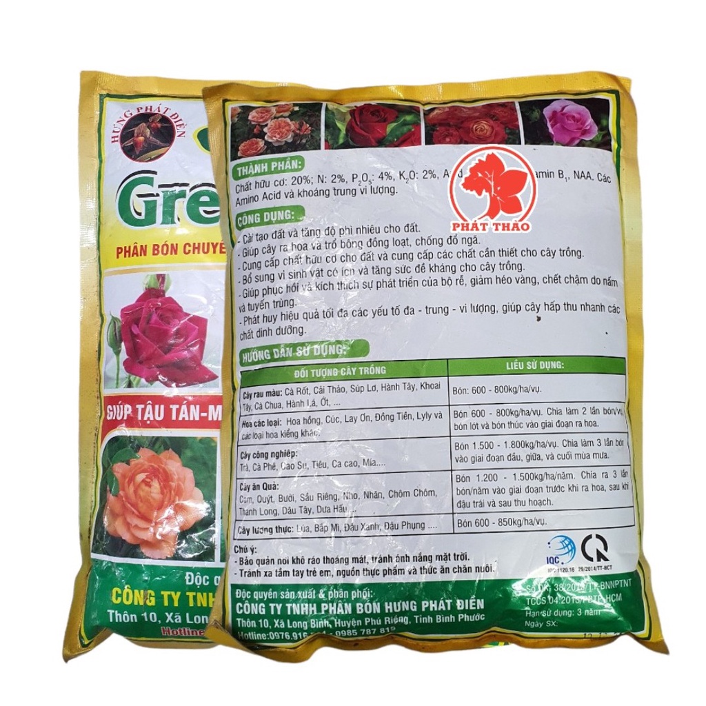 Phân bón GREEN FARM 1kg hữu cơ và NPK chuyên cho hoa hồng, cây cảnh