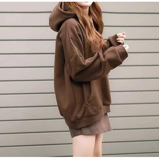 Hoddie nỉ bông nâu đậm unisex - Khoác nỉ chui đầu nâu socola có nón ( Ảnh thật + Video )