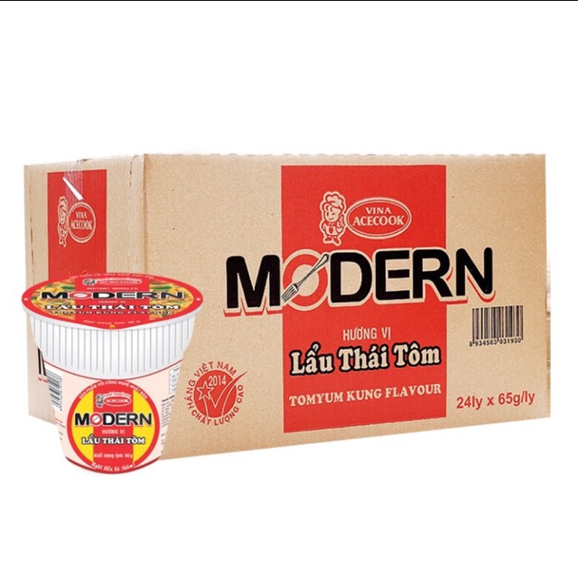 (HSD: 01/04/2022) Thùng 24 ly mì Modern vị lẩu thái tôm (65g x 24 ly)