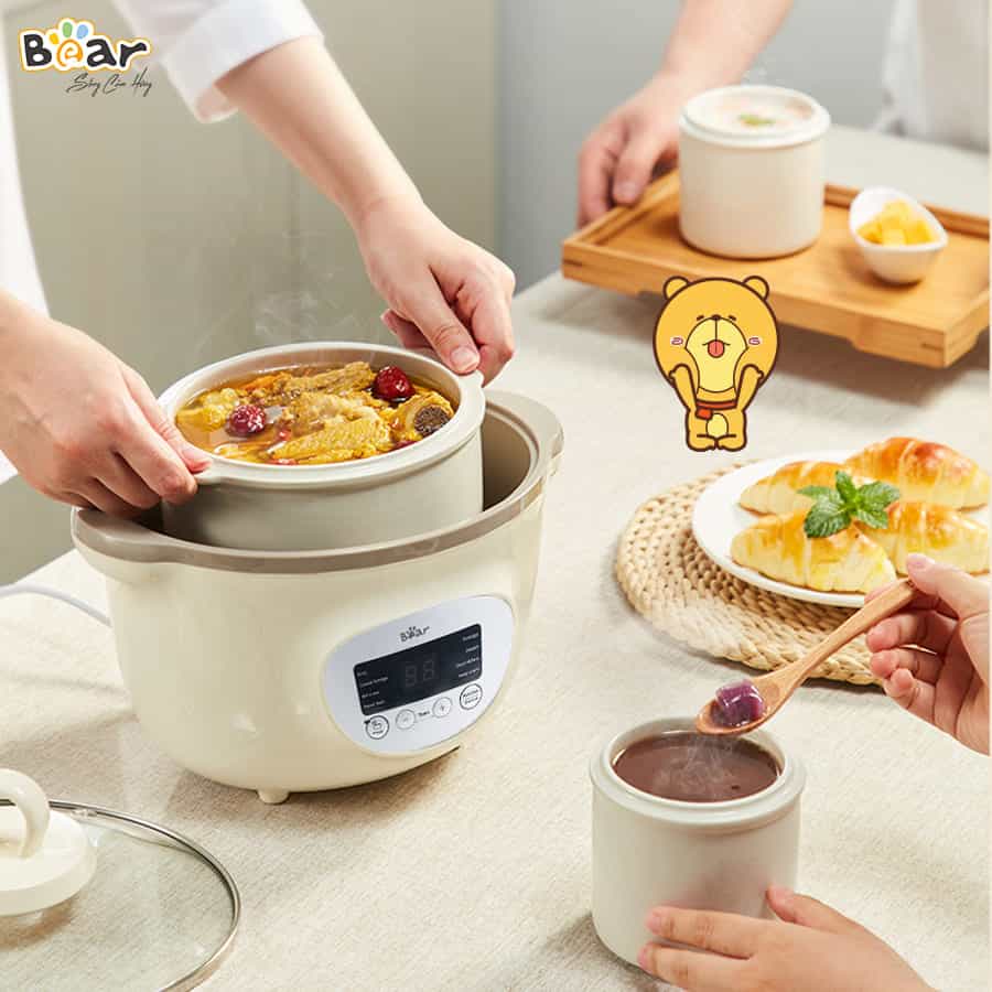 Nồi Nấu Chậm Bear SUBE002 1.6L Nồi Nấu Cháo, Chưng Yến Bear Bản Quốc Tế Bảo Hành 18 Tháng