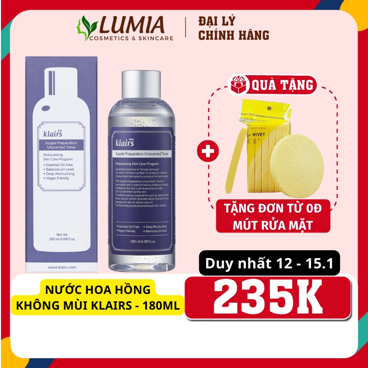 Toner Klairs Không Mùi, Tonner Nước Hoa Hồng Klairs Không Mùi Supple Preparation Unscented Toner 180ML