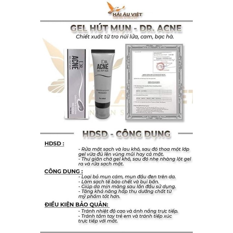 Chính Hãng- Gel Lột Mụn - DR.ACNE -  Hút sạch mụn cám, mụn đầu đen. Thải độc chì- Sáng da