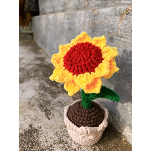 chậu hoa len hướng dương handmade