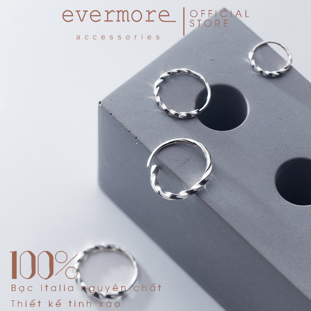 Bông tai bạc EVERMORE, khuyên tai vòng xoắn bạc ý 925 nguyên chất, phong cách minimalism, thanh lịch - H007