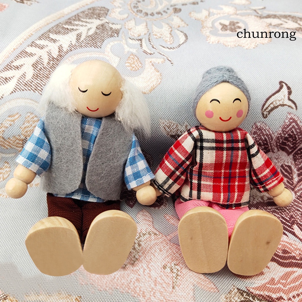 Bộ 7 búp bê gia đình hoạt hình bằng gỗ có khớp cử động đáng yêu