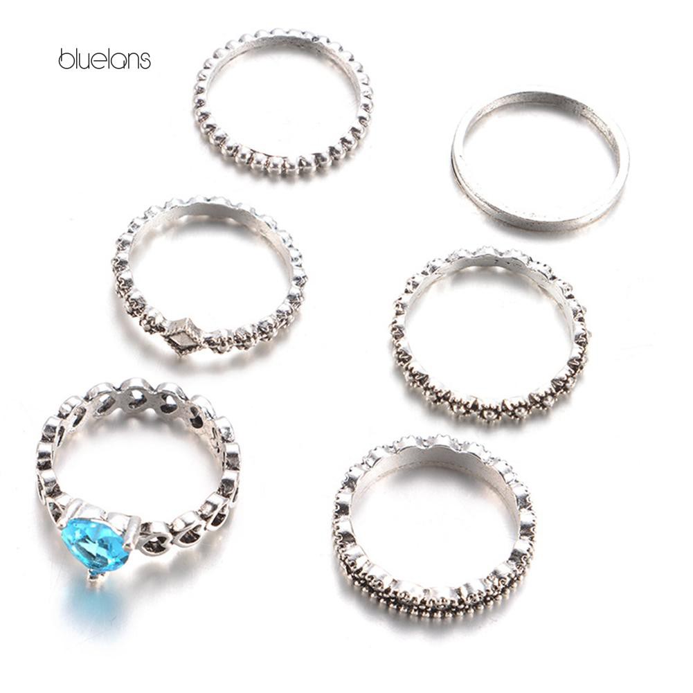 Set 6 Nhẫn Đeo Đốt Ngón Tay Nhiều Kiểu Phối Đá Nhân Tạo Đẹp Mắt Cho Nữ
