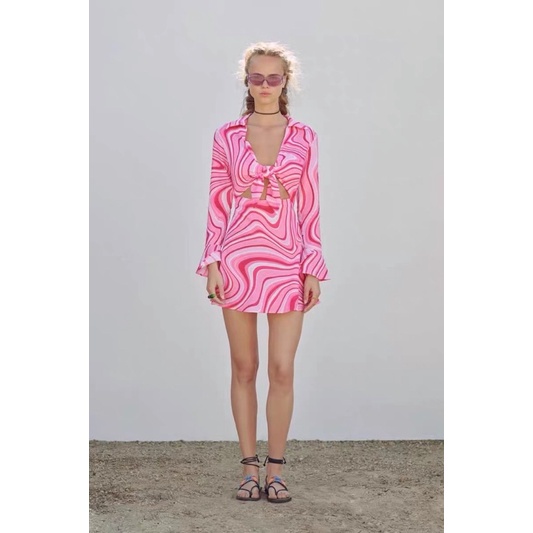 Đầm  màu hồng thắt eo hàng TQ