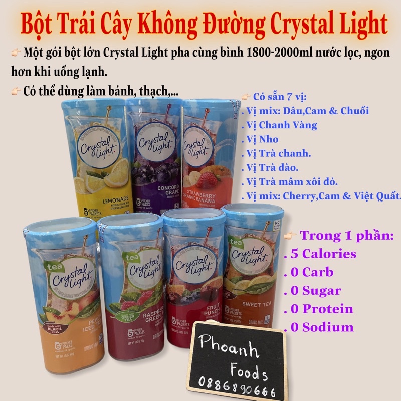 Bột trái cây Crystal Light ( 5-10calories/ 0 đường / 0 carb) - ăn kiêng