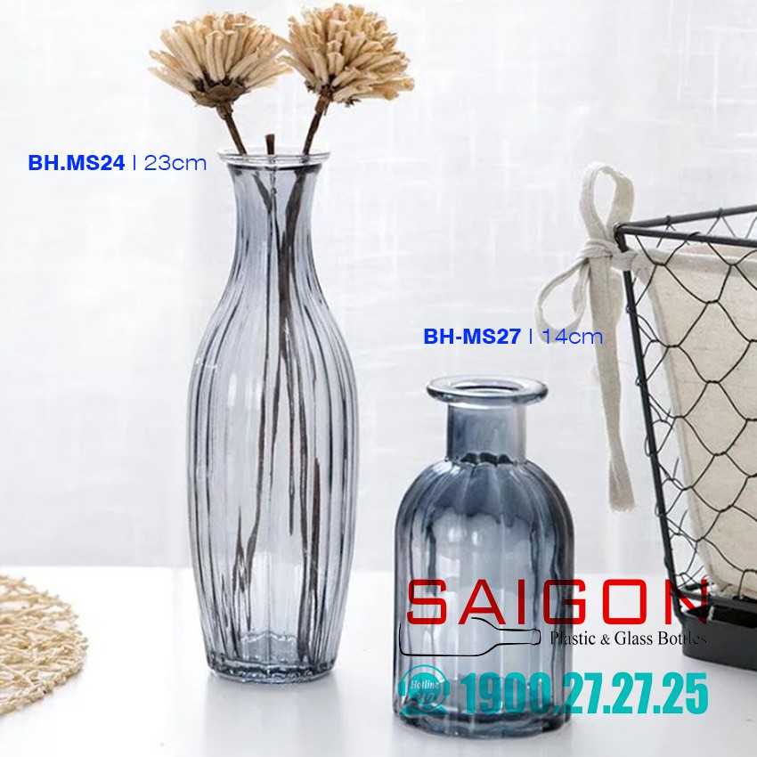 Binh Thủy tinh Cấm hoa trang trí nhiều màu sắc cao 23.0cm | BH-MS24