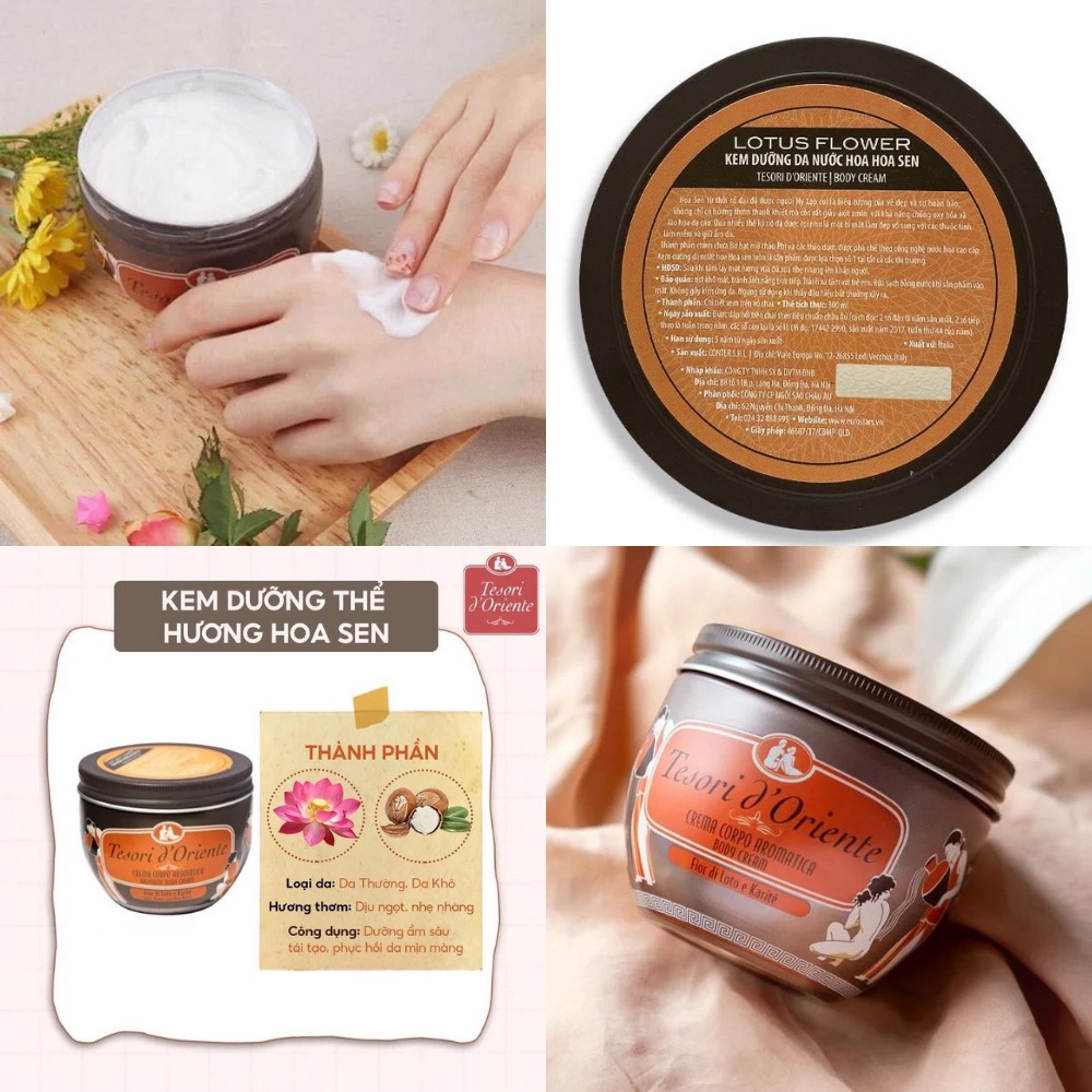 Kem dưỡng thể hương hoa sen Tesori D' Oriente Lotus Flower Body Cream 300ml giữ hương thơm đến 8h