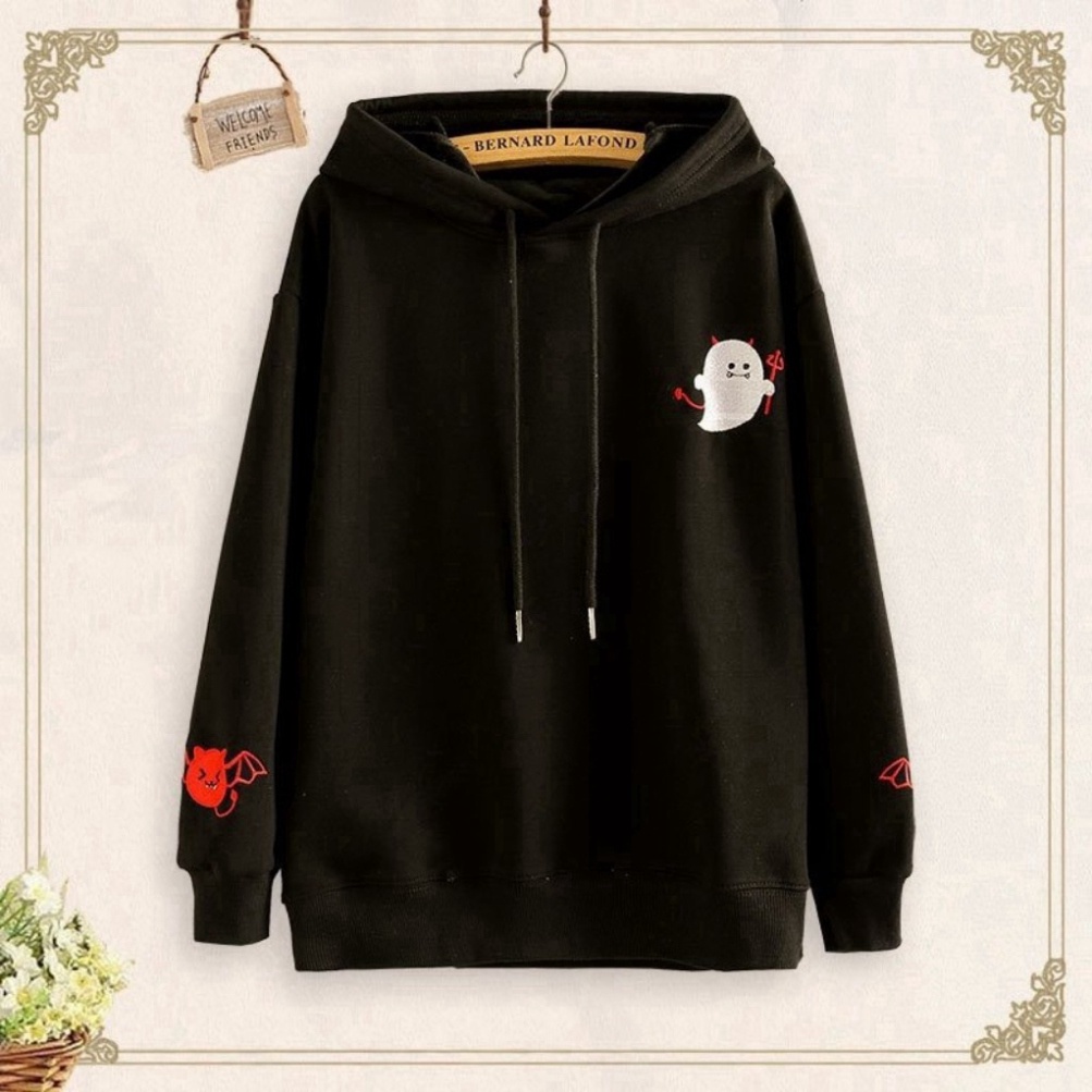 Áo khoác nỉ Hoodie unisex nam nữ KN19 in hình quỷ dơi cute, form rộng, chất nỉ cao cấp êm ái freesize dưới 60kg | BigBuy360 - bigbuy360.vn