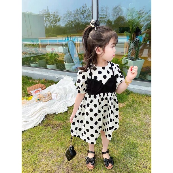 Váy chấm bi đũi lụa cho bé gái