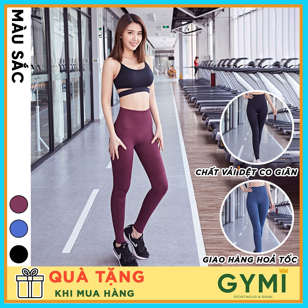 Quần tập gym yoga nữ GYMI QD02 dáng dài legging thể thao lưng cao nâng mông chất vải dệt cao cấp