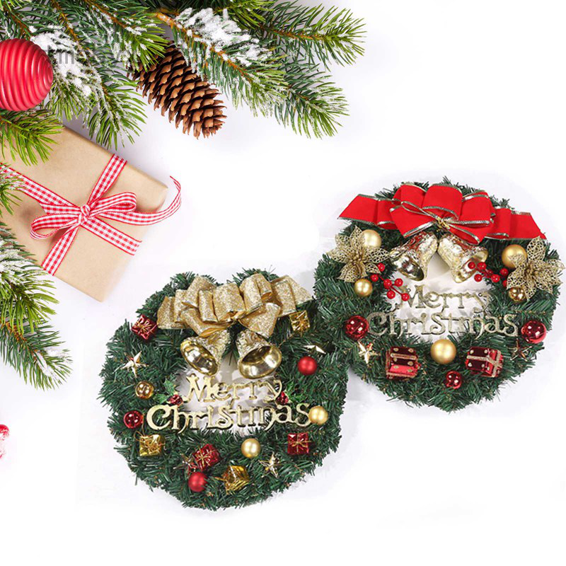 Tmdbyx Christmas Wreath Merry Christmas Front Door Ornament Wall Artificial Pine Garland for Party Décor 13 Inches
