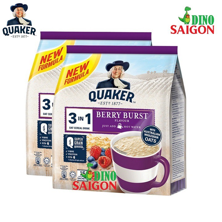 Bộ 2 Gói Thức Uống Yến Mạch Quaker 3in1 Vị Dâu Berry