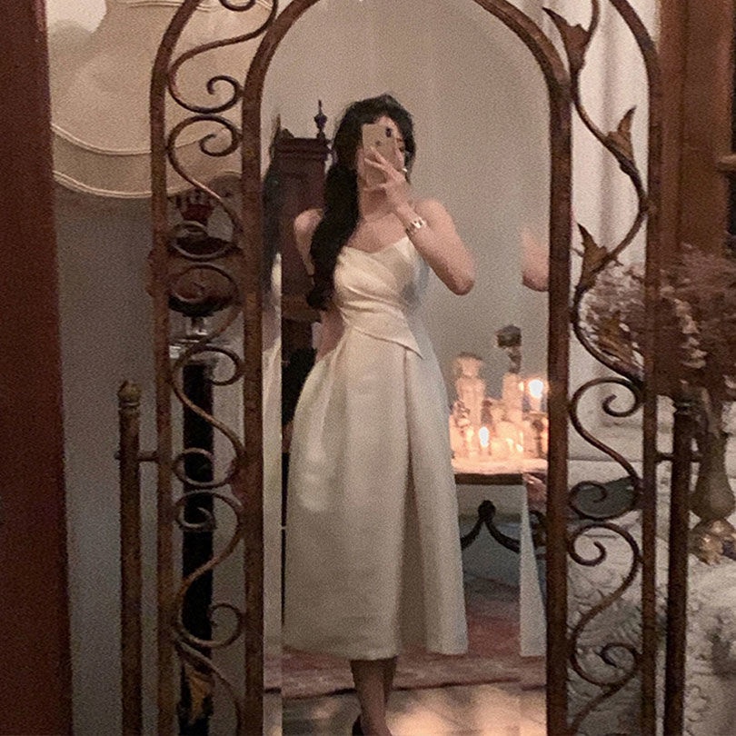 Đầm Hai Dây Dáng Dài Chiết Eo Thời Trang Mùa Hè Pháp Thanh Lịch Cho Nữ