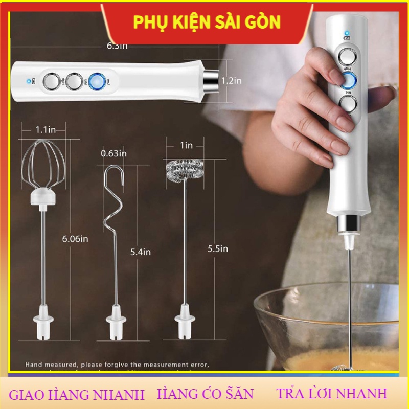 SHIP NHANH Máy Đánh Trứng cầm Tay Mini Máy tạo bọt cà phê sữa máy đáng trứng, có 3 đầu thay thế; pha trà sữa matcha