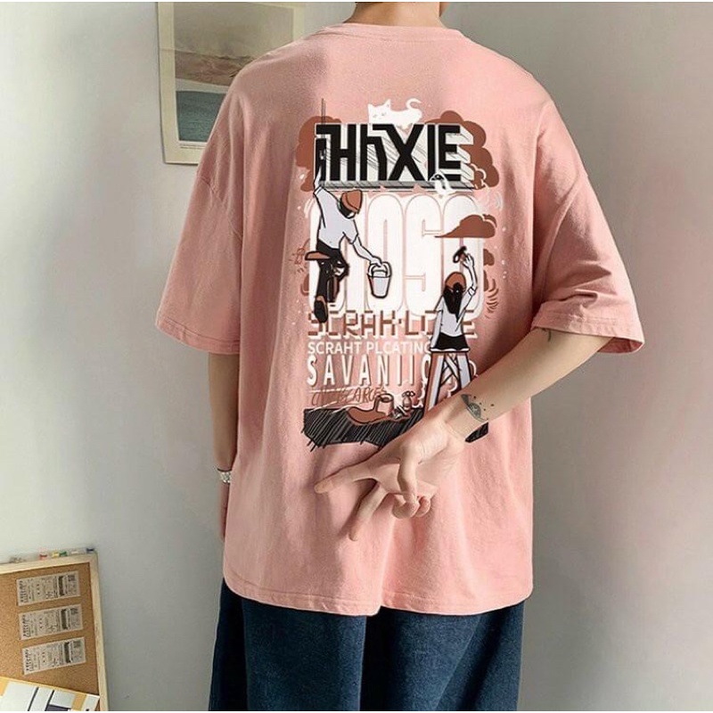 Áo thun phông logo tay nam nữ PINK tay lỡ form rộng SAVAN Unisex