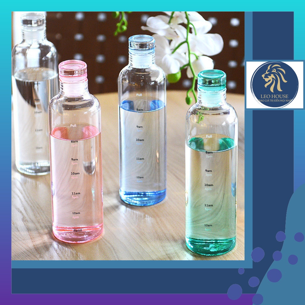 Bình Nước Thuỷ Tinh Chia Vạch Cute 500ML LEOHOUSE