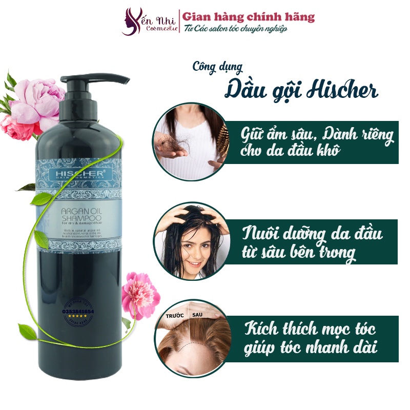 hischer dầu gội hischer hương nước hoa argan oil dầu cặp phục hồi giữ ẩm sâu hischer 1000ml DG12