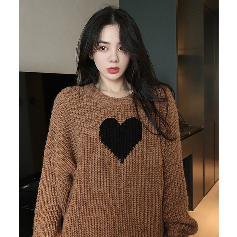 Porozi  Áo Sweater Tay Dài Cổ Tròn Họa Tiết Trái Tim Phong Cách Hàn Quốc Thời Trang Cho Nữ