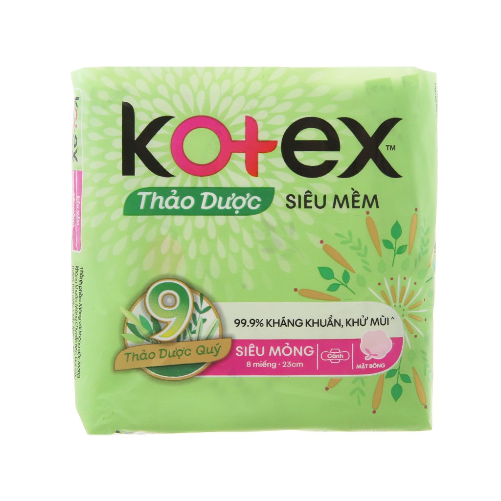 [Siêu thị VinMart] - Băng vệ sinh Kotex siêu mềm siêu mỏng cánh thảo dược gói 8 miếng